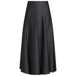 Excellent Condition, SZ L, Matte Satin A-Line Midi Skirt, Charcoal Gray
